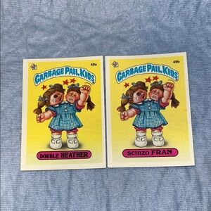 1985 Garbage Pail Kids Series 2 Double Heather Card 49a and Schizo Fran 49b. Set